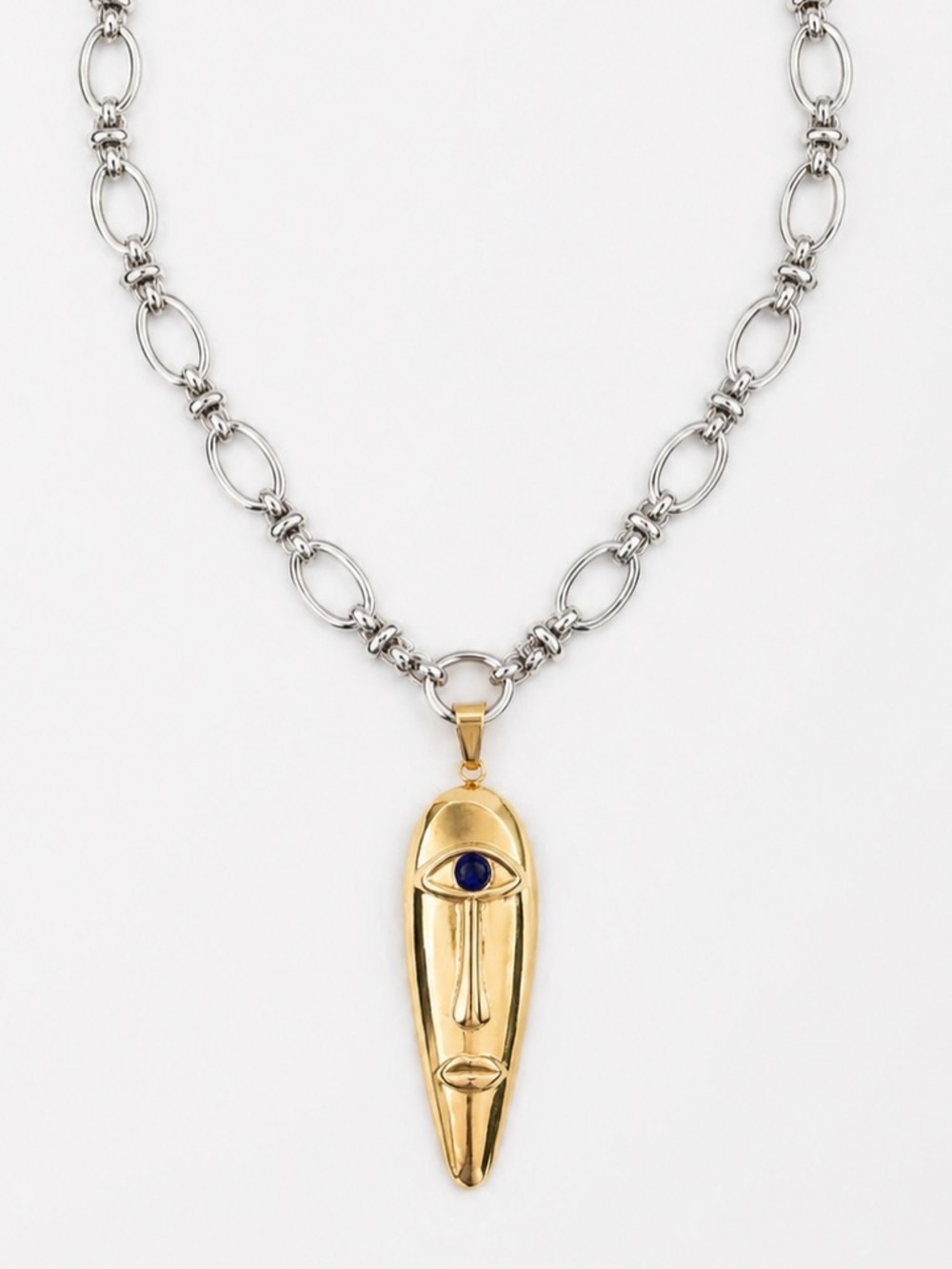 Abstract Face Pendant Necklace with Silver Chain - Women Jewelry - Picture 2 of 5